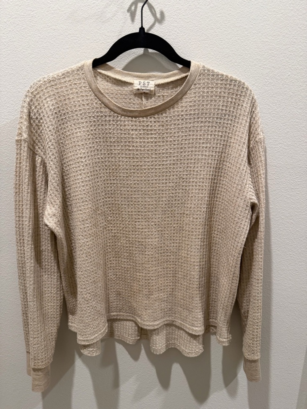 Project Social T Beige Waffle Knit Crewneck Sweater